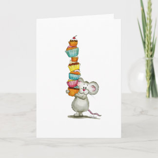 Cartão De Agradecimento Cute Mouse is carrying Cupcakes - by Gerda Steiner