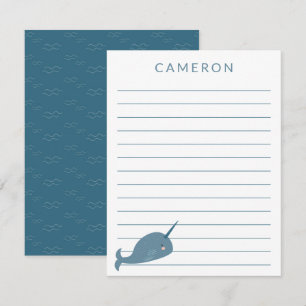 Cartão De Agradecimento Cute Narwhal em Crianças Personalizadas Azuis Vin