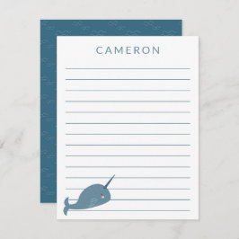 Cartão De Agradecimento Cute Narwhal em Crianças Personalizadas Azuis Vinc