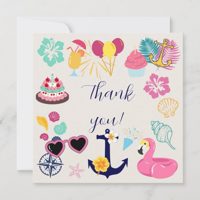 Cartão De Agradecimento   Cute Nautical Birthday Thank You Card (Frente)