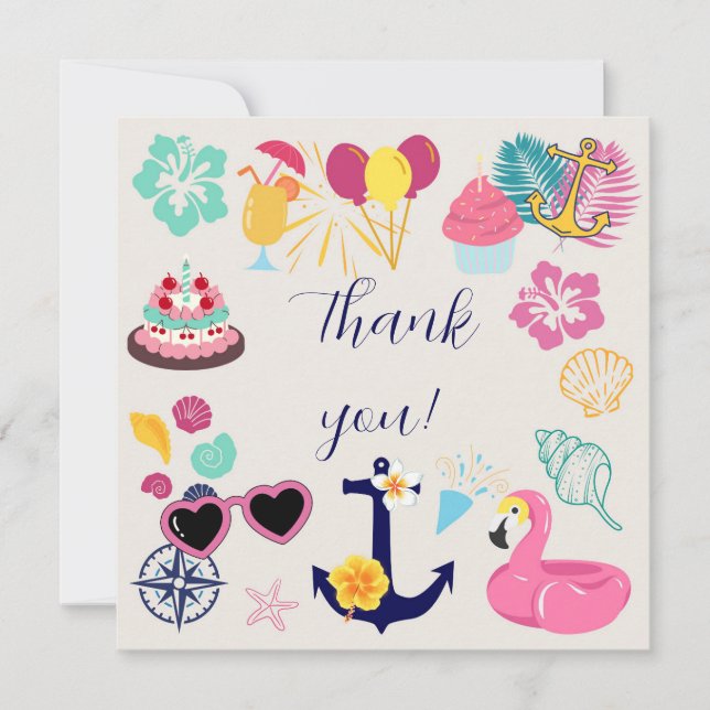 Cartão De Agradecimento   Cute Nautical Birthday Thank You Card (Frente)