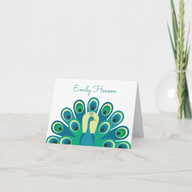 Cartão De Agradecimento Cute Peacock Personalized Folded Note Cards (Frente)