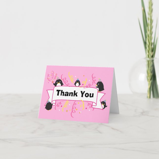 Cartão De Agradecimento Cute penguin thank you card-pink (Frente)