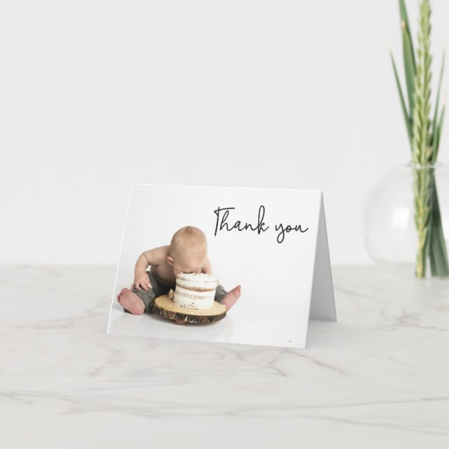 Cartão De Agradecimento Cute Photo Baby Boy 1st Birthday Thank you  (Frente)