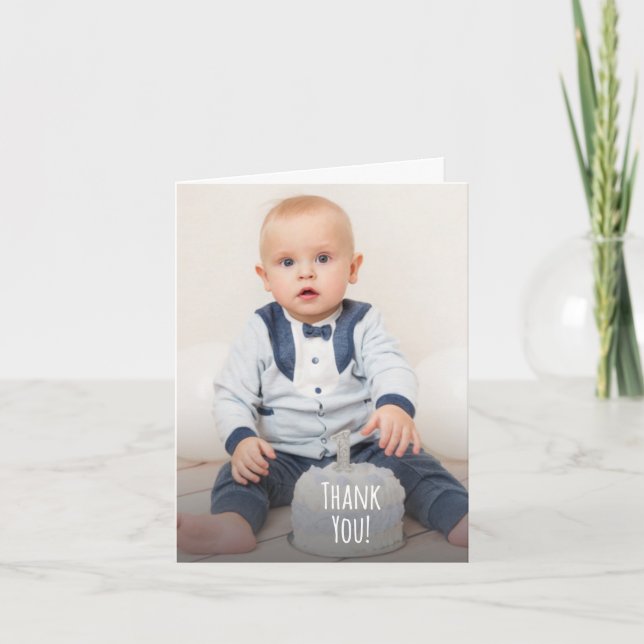 Cartão De Agradecimento Cute Photo Hand Lettered First Birthday (Frente)