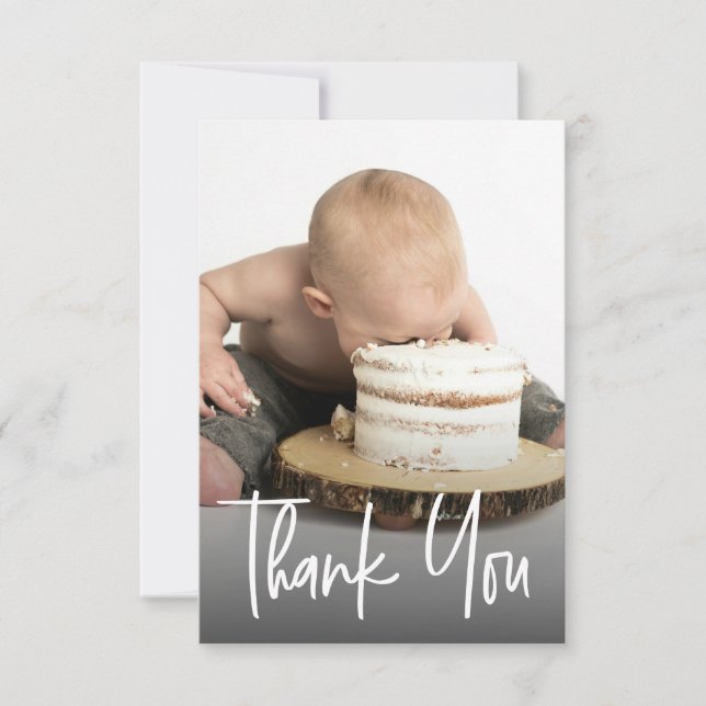 Cartão De Agradecimento Cute photo handlettering 1st birthday Custom note (Frente)