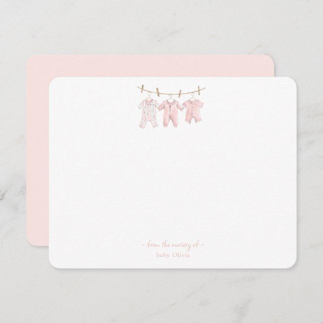 Cartão De Agradecimento Cute Pink Baby clothes Baby girl Thank You card (Frente/Verso)