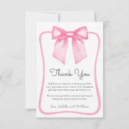 Cartão De Agradecimento Cute Pink Bow Baby Shower Thank You Card