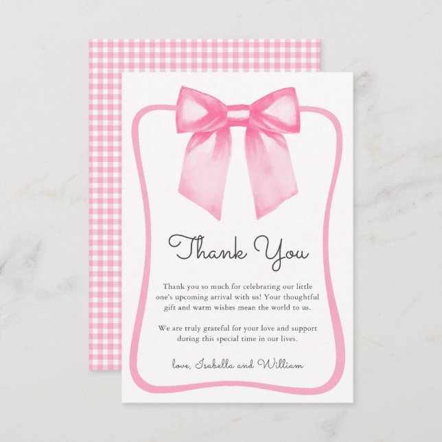 Cartão De Agradecimento Cute Pink Bow Baby Shower Thank You Card (Frente/Verso)