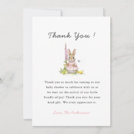 Cartão De Agradecimento Cute Pink Bunny Baby girl shower 