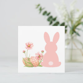 Cartão De Agradecimento Cute Pink Easter Bunny with Spring Flowers