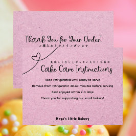 Cartão De Agradecimento Cute Pink Kraft Heart Cake Care Instructions