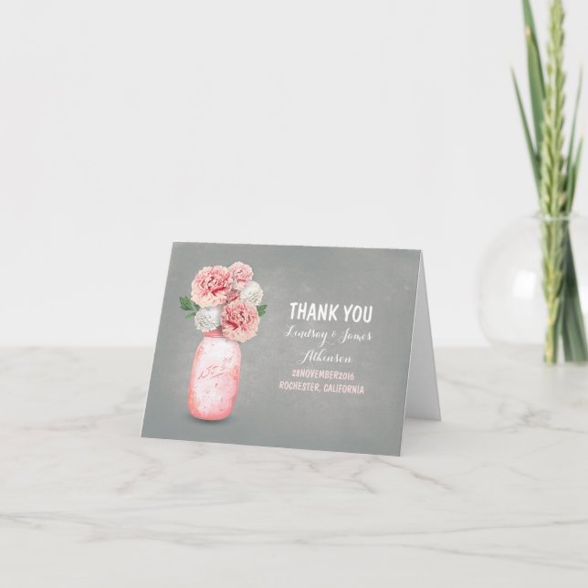Cartão De Agradecimento Cute pink painted mason jar thank you cards (Frente)