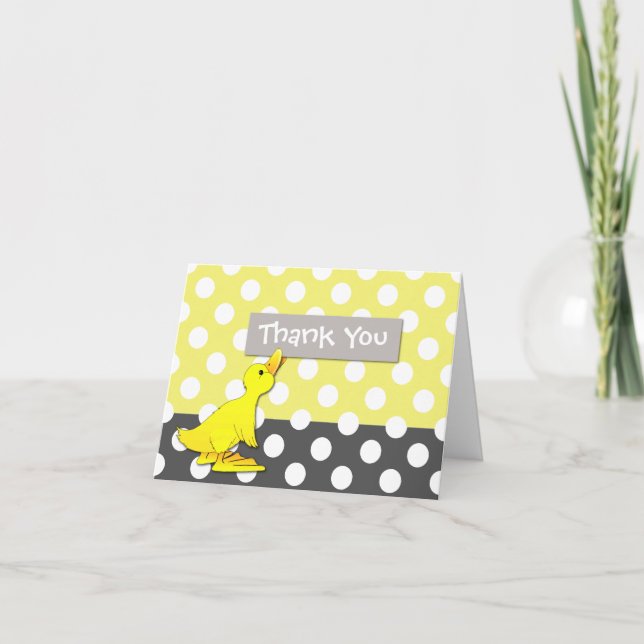 Cartão De Agradecimento Cute Polka Dot & Yellow Ducky Thank You Card (Frente)