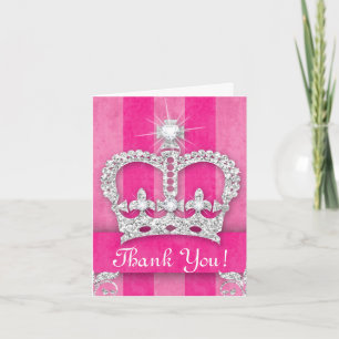 Cartão De Agradecimento Cute Princess Crown Bling Pink Stripes