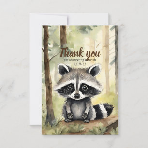 Cartão De Agradecimento Cute Raccoon Gênero Chá de fraldas Neutro Obrigado
