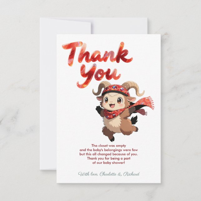 Cartão De Agradecimento Cute Ram Winter Baby Shower Thank You (Frente)