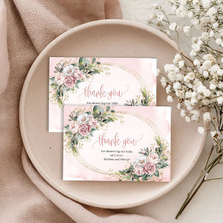 Cartão De Agradecimento Cute Rose Gold Floral Greenery Thank You Card