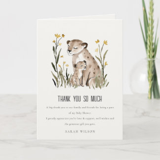 Cartão De Agradecimento Cute Rustic Mum and Baby Tiger Foliage Baby Shower