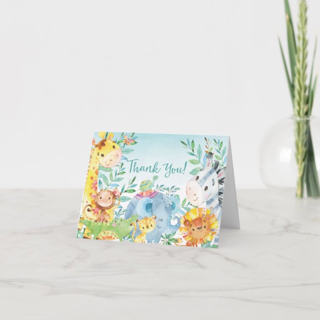 Cartão De Agradecimento Cute Safari Jungle Baby Shower Thank You Note (Frente)