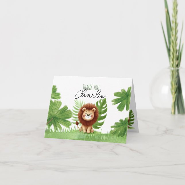 Cartão De Agradecimento Cute Safari Lion Birthday (Frente)