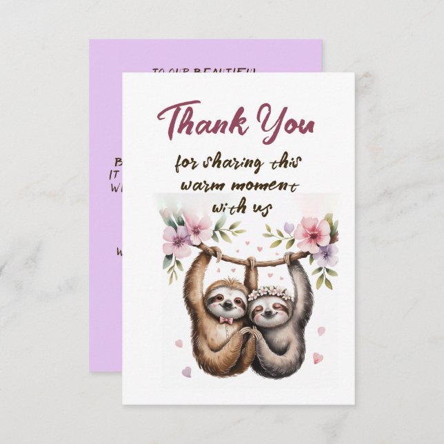 Cartão De Agradecimento Cute Sloth Couple Wedding Thank You (Frente/Verso)