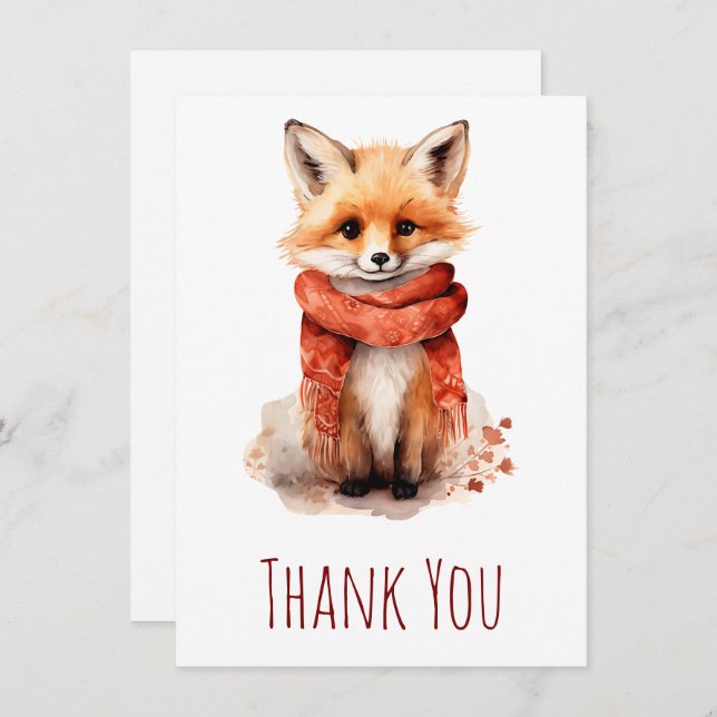 Cartão De Agradecimento Cute Smiling Fox Pup in a Red Scarf (Frente/Verso)
