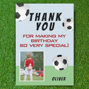 Cartão De Agradecimento Cute Soccer Balls Kids Birthday Photo