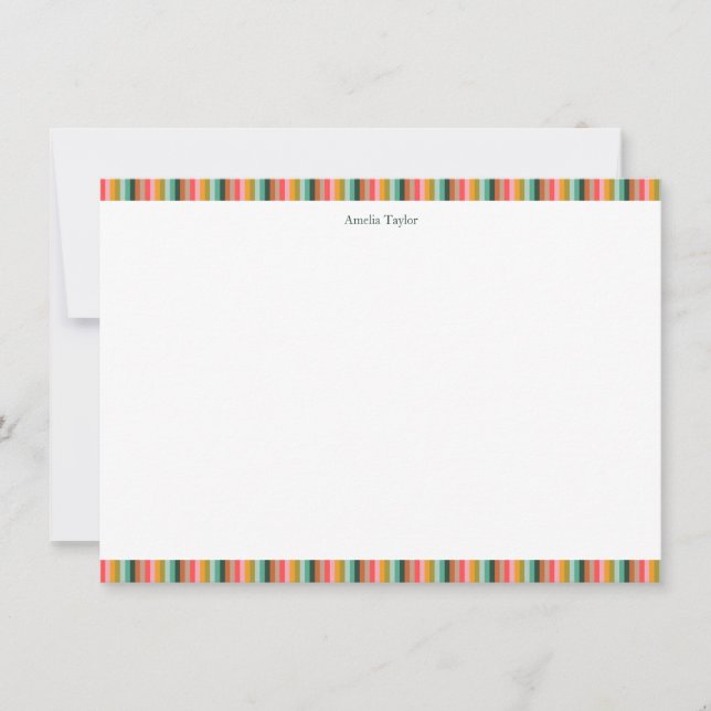 Cartão De Agradecimento Cute Striped Personalized Stationery Name Holiday (Frente)