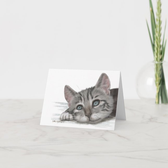Cartão De Agradecimento  Cute Tabby Kitten Resting Cartoon (Frente)