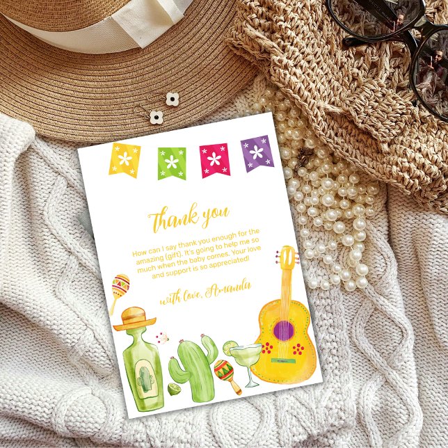 Cartão De Agradecimento Cute Taco 'Bout Cactus Limão Guitar Chá de fraldas (Cute Taco 'Bout Cactus Lime Guitar Baby Shower Thank You Card)
