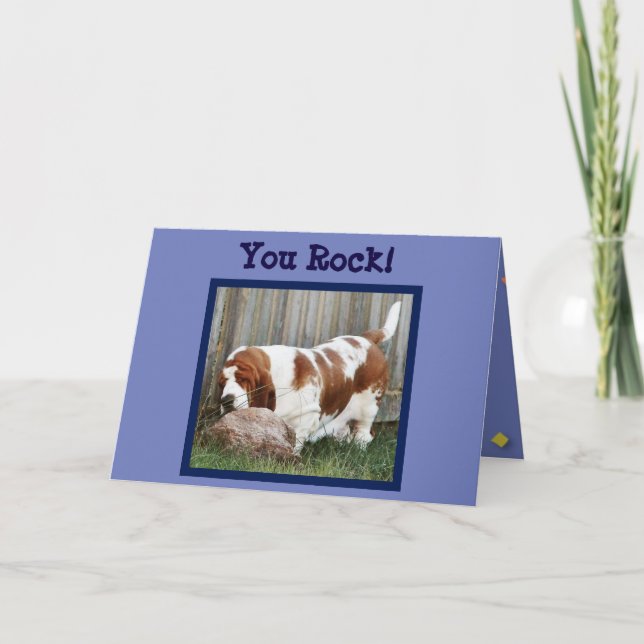 Cartão De Agradecimento Cute Thank You Card w/Basset and Rock -"You Rock" (Frente)