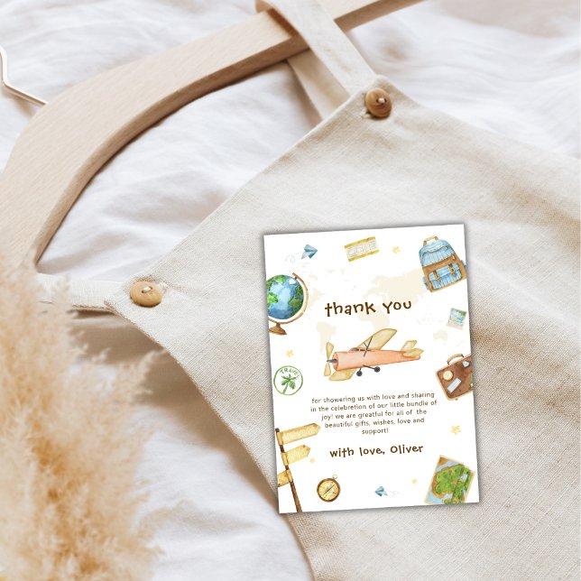 Cartão De Agradecimento Cute Travel Around The World Airplane Baby Shower  (Cute Travel Around The World Airplane Baby Shower Thank You Card)