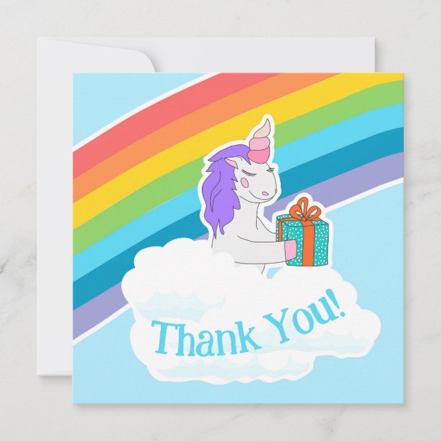 Cartão De Agradecimento Cute Unicorn Rainbow Square Thank You Card (Frente)