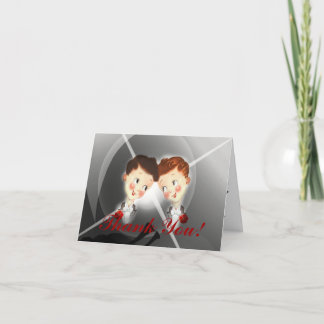 Cartão De Agradecimento Cute Vintage Two Grooms Gay Wedding Thank You Card