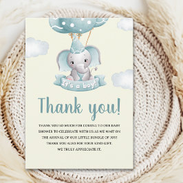 Cartão De Agradecimento Cute Watercolor Elephant Baby shower Boy