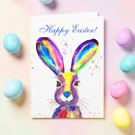 Cartão De Agradecimento Cute Watercolor Rabbit Bunny Hare Easter Floral