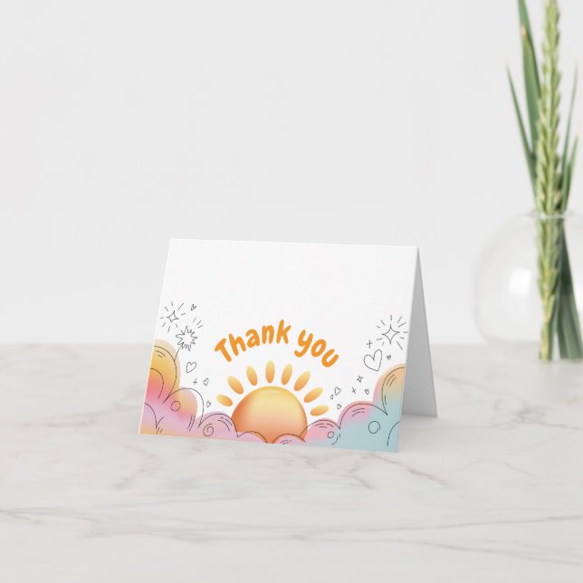 Cartão De Agradecimento Cute Watercolor Sun and Sparkles Doodle (Frente)