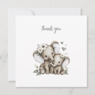Cartão De Agradecimento Cute Watercolour Baby Girl Elephants with Flowers 