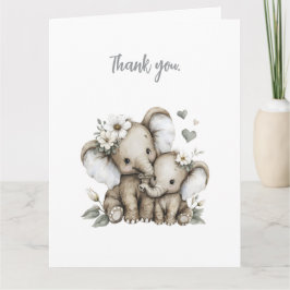 Cartão De Agradecimento Cute Watercolour Baby Girl Elephants with Flowers 