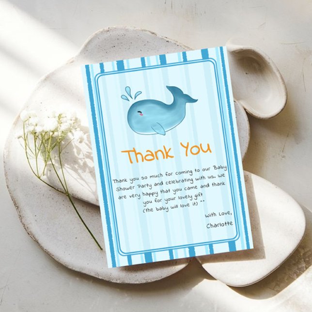Cartão De Agradecimento Cute Whale Baby Shower (Criador carregado)