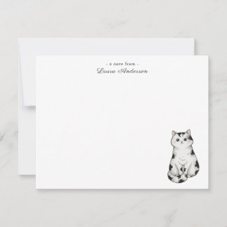 Cartão De Agradecimento Cute whimsical Black & white watercolor Cat flat 
