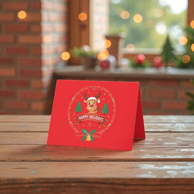 Cartão De Agradecimento Cute Winking Reindeer Happy Holidays Christmas Car (Criador carregado)
