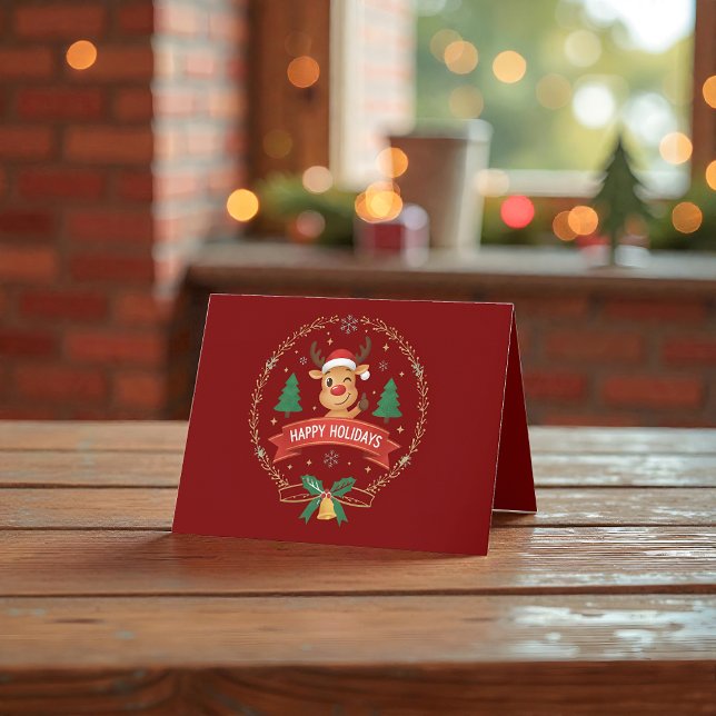 Cartão De Agradecimento Cute Winking Reindeer Happy Holidays Christmas Car (Criador carregado)