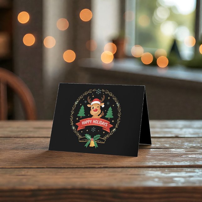 Cartão De Agradecimento Cute Winking Reindeer Happy Holidays Christmas Car (Criador carregado)