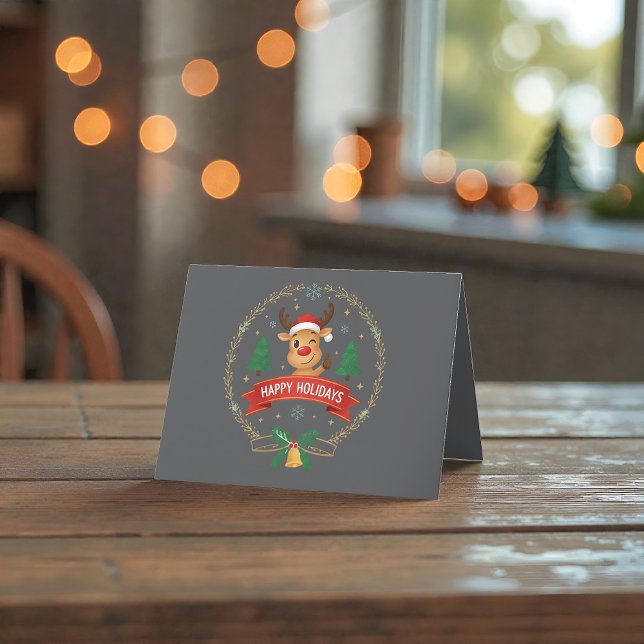 Cartão De Agradecimento Cute Winking Reindeer Happy Holidays Christmas Car (Criador carregado)