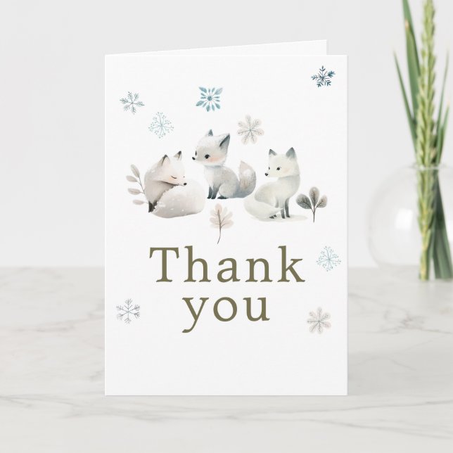 Cartão De Agradecimento Cute Winter Arctic Wolf Birthday Party (Frente)