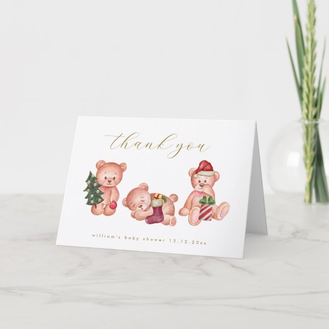 Cartão De Agradecimento Cute Winter It's Cold Outside Bear Baby Shower  (Frente)