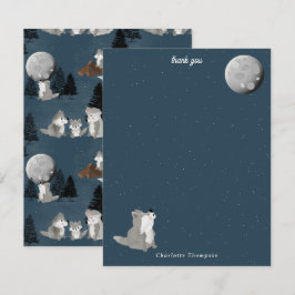 Cartão De Agradecimento Cute Wolf Pack Woodland Night Sky Moon Kids