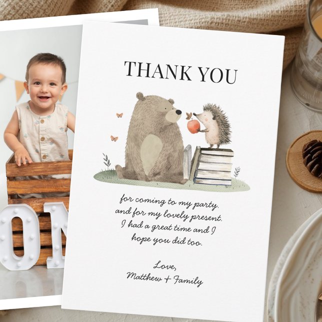 Cartão De Agradecimento Cute Woodland Animals Birthday Photo Thank You (Criador carregado)